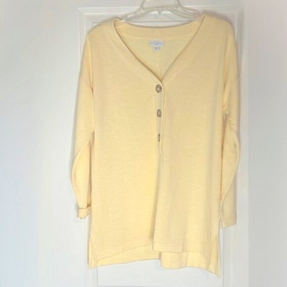 J. Jill Sweaters - J. Jill Lemon Yellow Lightweight Half Button 3/4 Sleeve Casual layering sweater